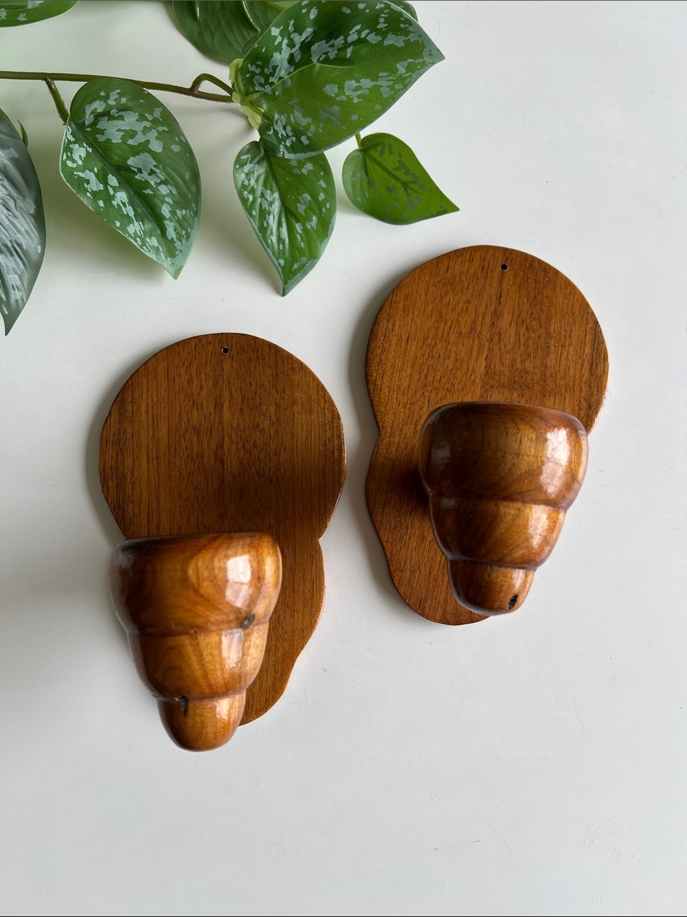 Vintage Brown Wood Wall Candle Holders - Pair